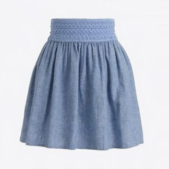J. Crew Smocked Denim Chambray Skirt With Pockets L - Picture 5 of 8